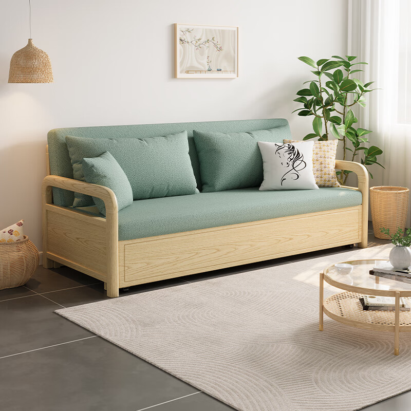 贝尔可尼(balcony)全实木沙发床中式小户型多功能两用网红原木风折叠
