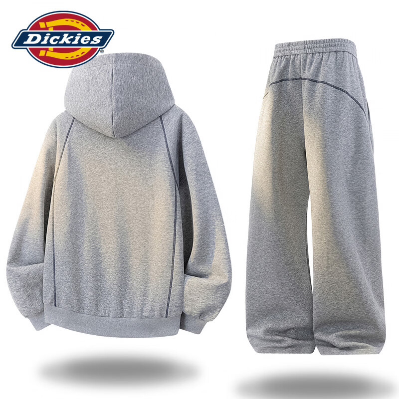 Dickies开衫卫衣套装男士2026秋季新款大码宽松运动穿搭上衣裤子服装 白花灰色 【官方正品】 M 【建议90-110斤】