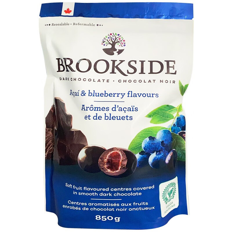 布鲁克塞得（Brookside）贝客诗加拿大蓝莓水果汁夹心黑巧克力豆糖果休闲零食 贝客诗 袋装 850g
