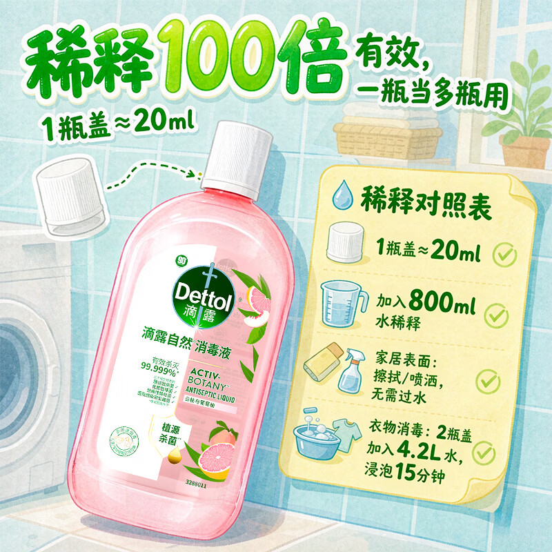 滴露自然消毒液1L植源杀菌除螨 儿童宠物可用 内外衣可混洗 7天去霉味 1L*1瓶装·植源杀菌·48h留香 母婴宠可用·内外衣混洗·7天去霉味