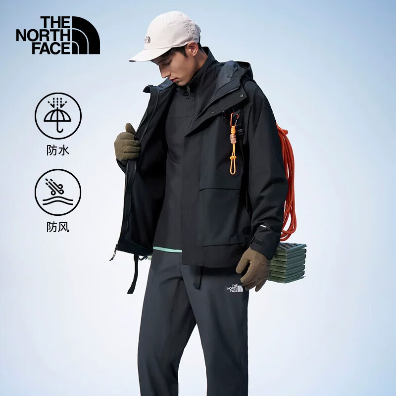 北面（The North Face）三合一冲锋衣男软壳内胆户外防风外套8J8S JK3 L