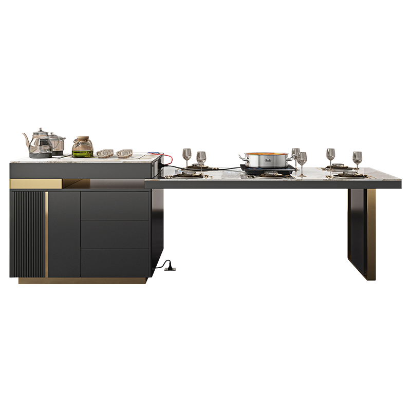 【5折】梦美斯宣 岛台加餐桌一体可伸缩轻奢长方形多功能意式高端岩板餐桌导台 CZ10 伸缩岛台餐桌(1.6-2.0m)-不带茶盘