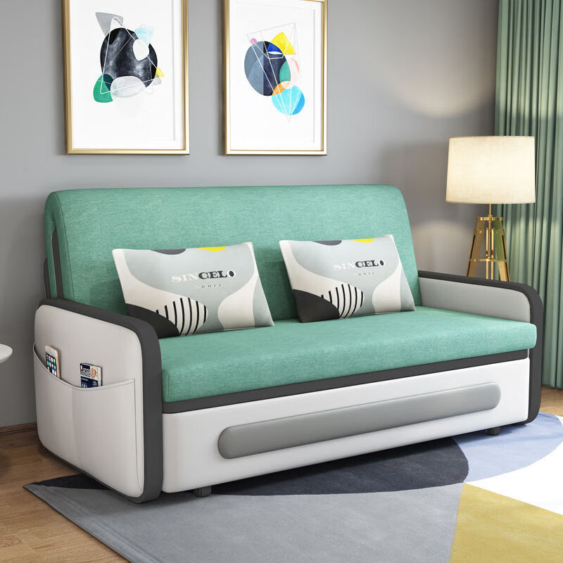 三世桃源沙发床可折叠坐卧两用多功能沙发二用小户型单人客厅沙发床可拆洗 白#米黄色 外宽0.88m护脊椰棕垫+储物