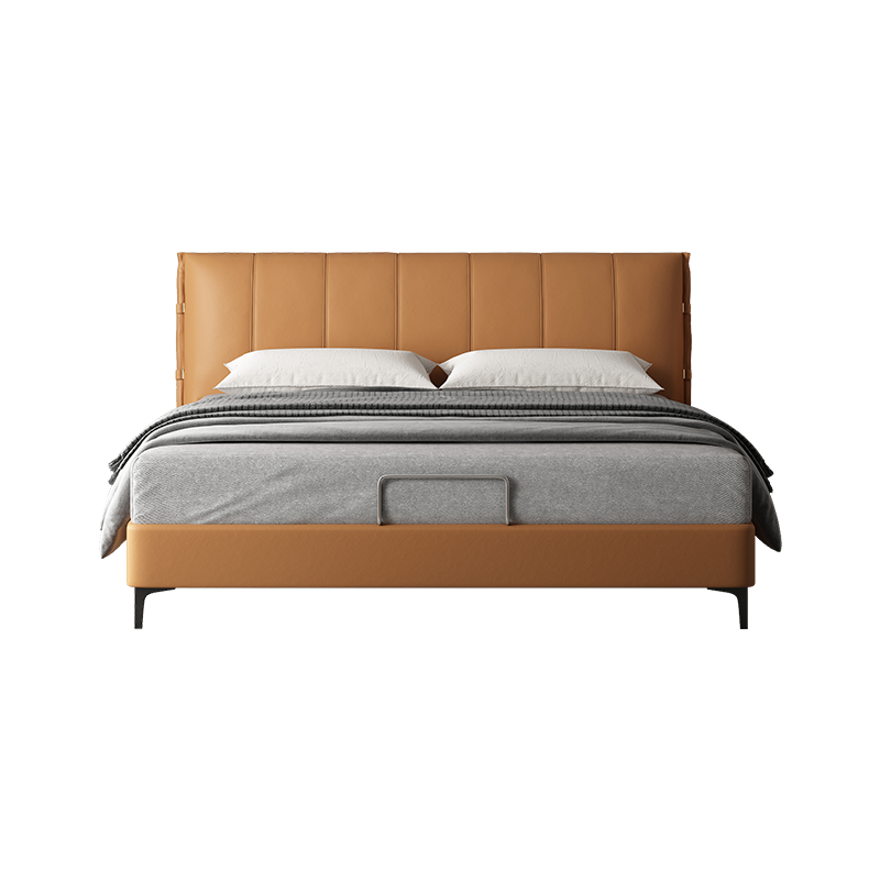 喜临门皮床 进口头层牛皮意式轻奢窄边设计卧室双人软床 喜临门家具官方旗舰店 波西米亚 晚秋橙150*200cm