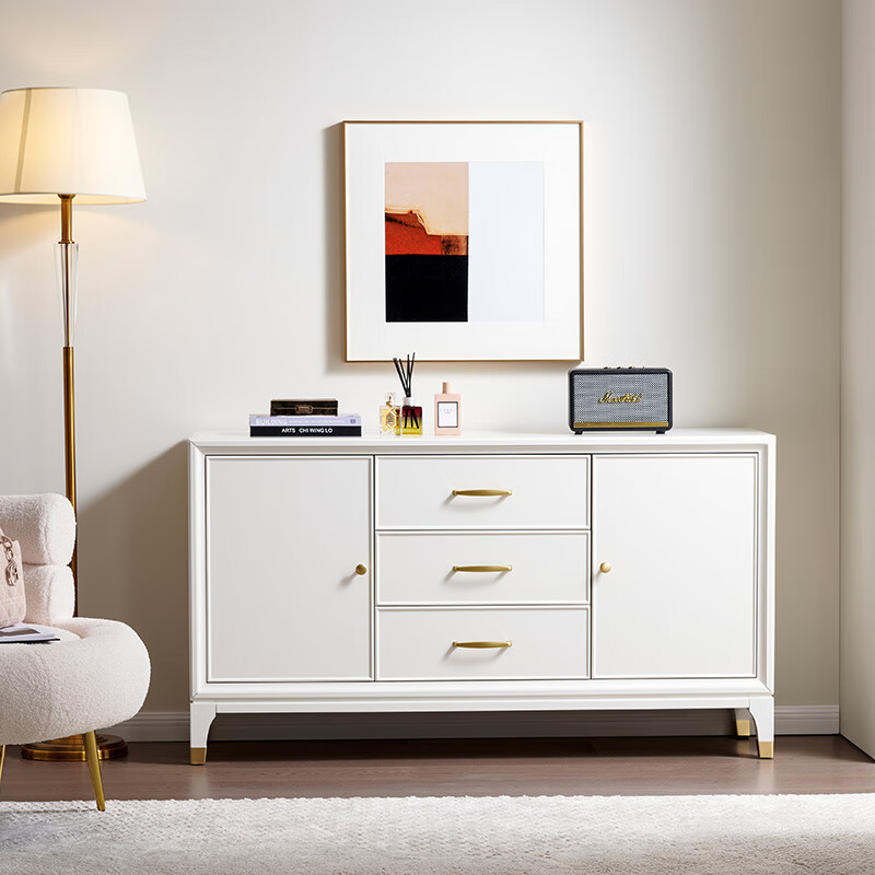 美式轻奢餐边柜实木白色茶水柜子客厅靠墙家用餐厅储物柜电视柜 瘸殚