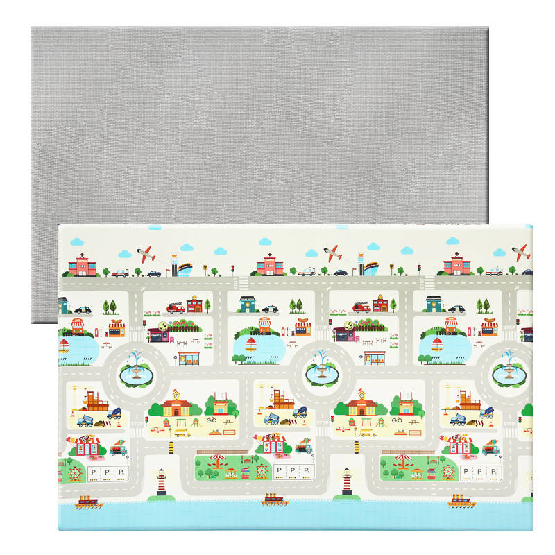 林点爬行垫婴儿环保PVC爬行垫可折叠宝宝学步婴儿爬爬垫儿童地垫 单面 城市之旅 2300*1400*10