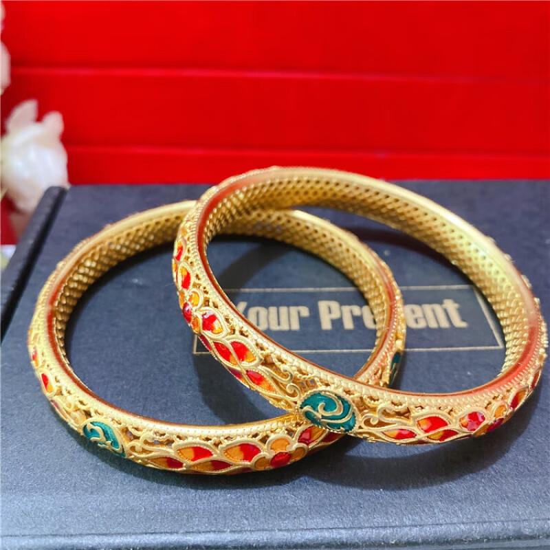 诗筠（SHIJUN）景泰蓝手镯老北京越南沙金镯子手工烧蓝花丝女空心珐琅彩镀金古法 明黄色