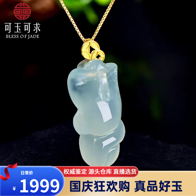 可玉可求 金镶玉生肖蛇翡翠玉石吊坠 精致锁骨链 寓意财源广进 款三 K3080f 京东折扣/优惠券