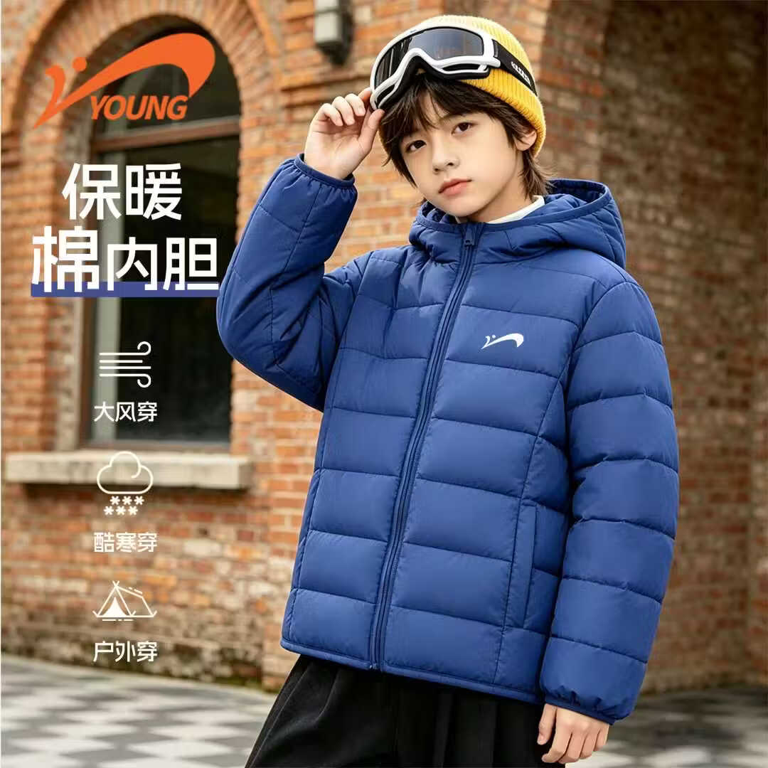 贵人鸟童装男童棉服青少年2026新款排骨服外套儿童冬款保暖棉袄潮 黑/G贵人鸟白刻字膜K 175