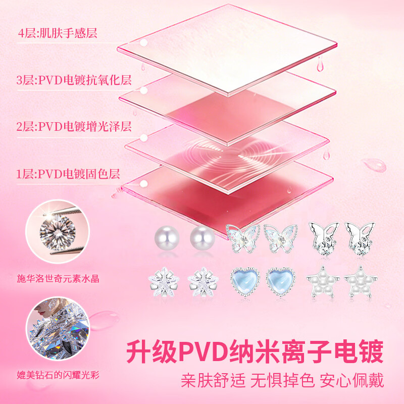 芭比(Barbie)【采用施华洛世奇元素水晶】耳钉女简约生日礼物送女友 六件套