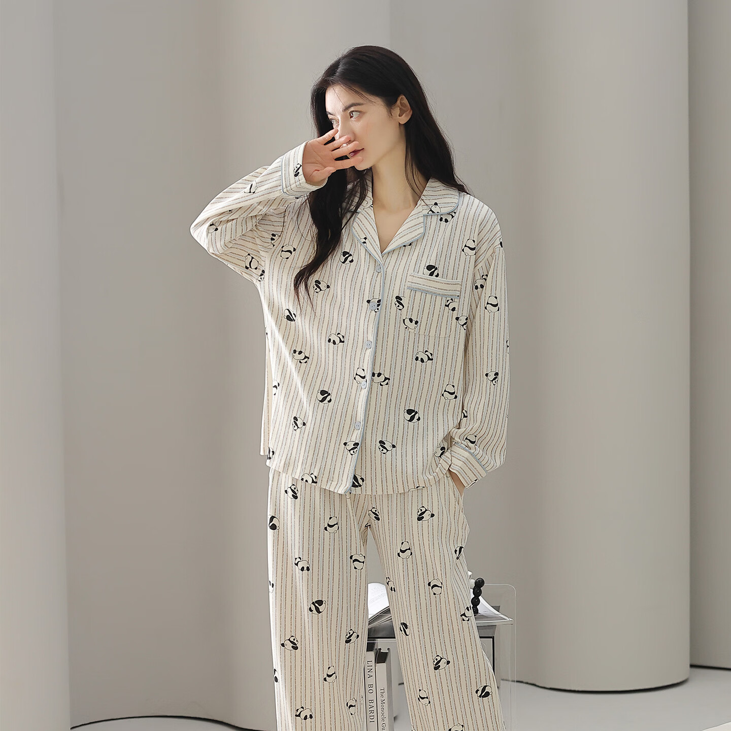 芬腾可安睡衣女新款长袖秋季开衫简约休闲可外穿家居服套装 浅灰 M