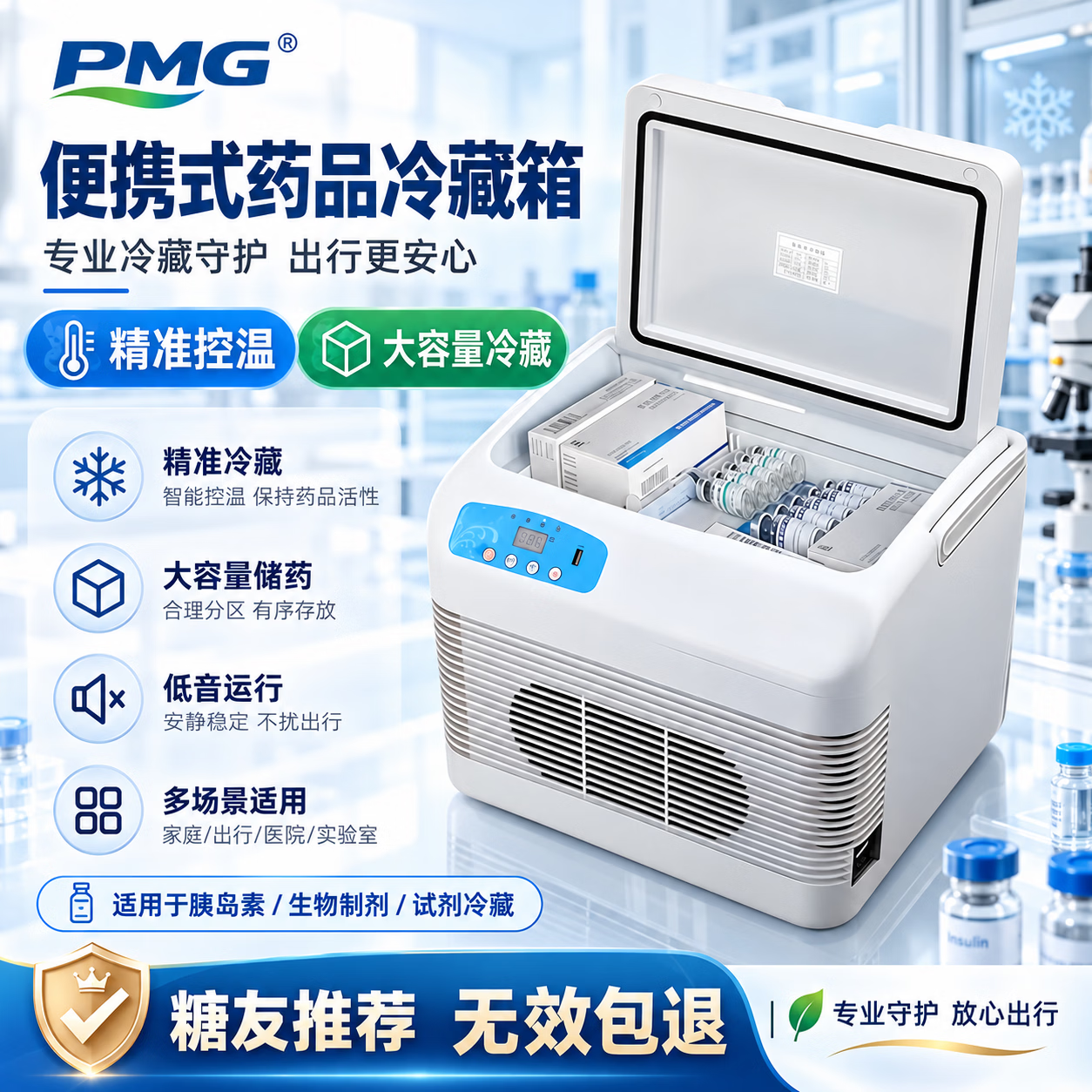PMG【冠军代言】胰岛素便携冷藏盒2026新款药品冷藏箱2-8度可加热 【豪华升级款】AI四核芯片 车家两用 2-8°精准便携 12L 京东折扣/优惠券