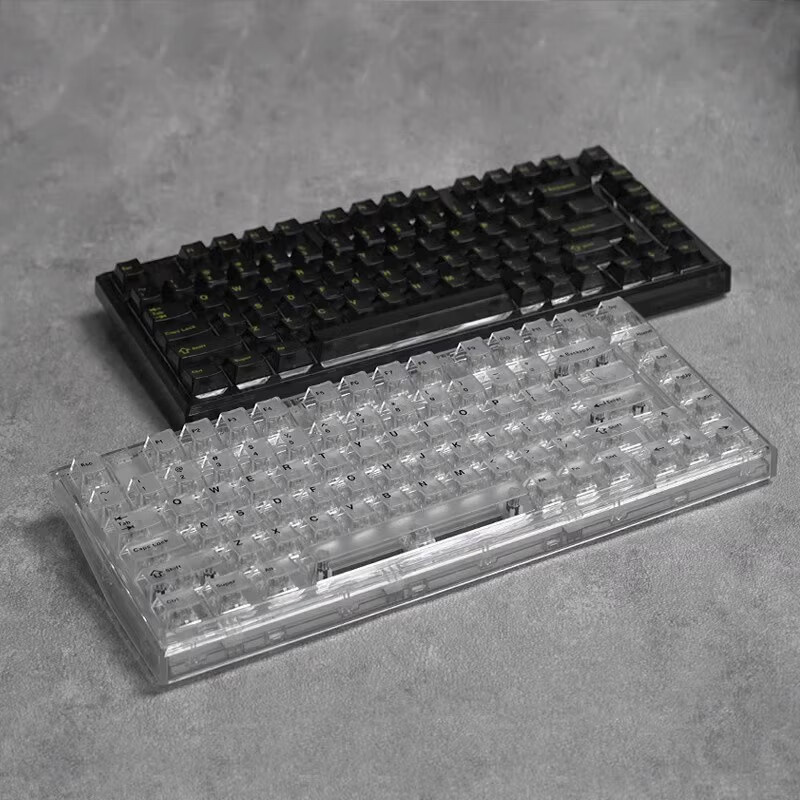 腹灵透明键帽白雾黑 PC材质原厂高度87键 全透不打滑不油键帽冰晶 白雾透灌装 87颗 【适配87键】