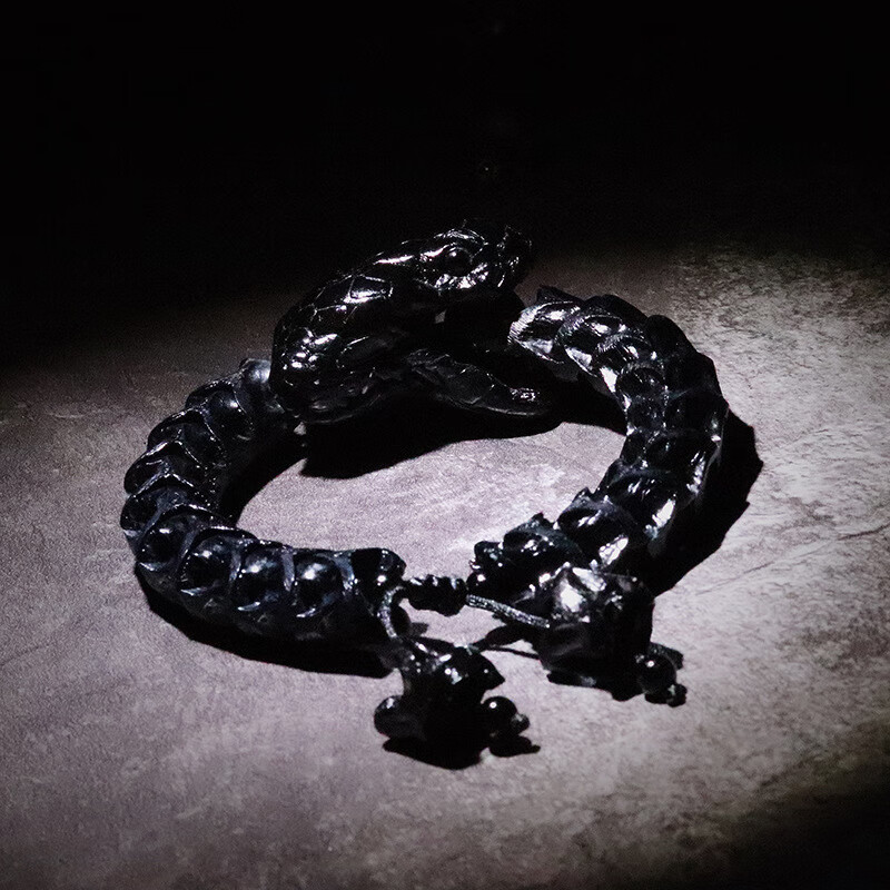 飞鹅暗黑蛇骨手链 天然蛇骨手串 骨头文玩饰品佛珠男女情侣款 12mm