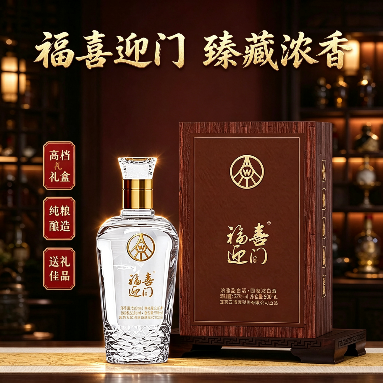 五粮浓香五粮液股份公司出品 浓香型白酒  送礼自饮佳礼盒  52度 500mL 2瓶 福喜迎门（臻藏） 京东折扣/优惠券