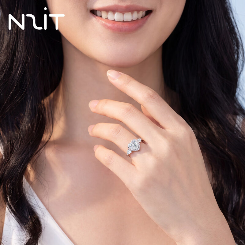 N2it心愿心形莫桑石925银戒指订求婚戒指女情人圣诞节礼物送老婆 约1克拉莫桑钻戒指