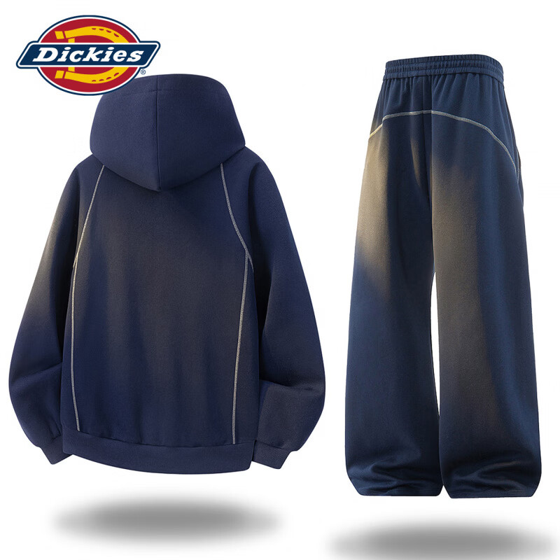 Dickies开衫卫衣套装男士2026秋季新款大码宽松运动穿搭上衣裤子服装 白花灰色 【官方正品】 M 【建议90-110斤】