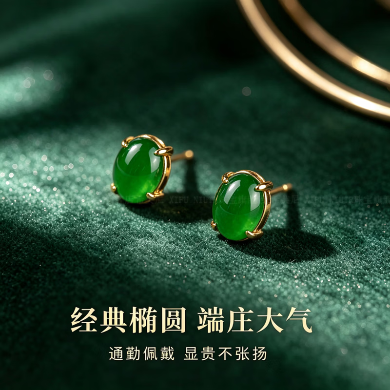 希芙尼 XIFU NIUTR品牌余生有你耳钉女天然高冰种翡翠高级感新款耳饰送女友生日礼物 帝王绿翡翠耳钉女【当/次日达】