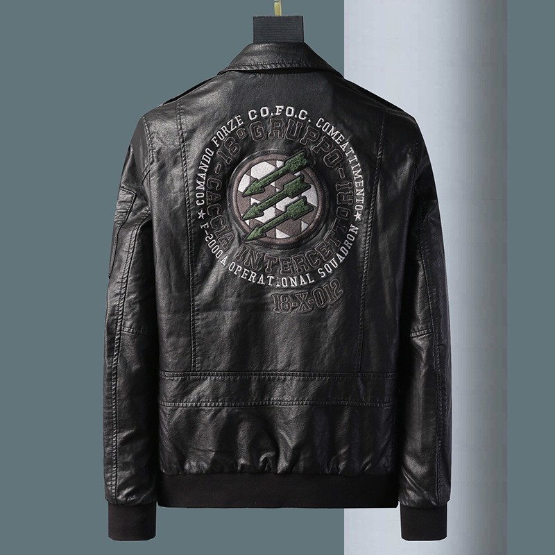 天龙致尊denon supreme皮衣男女潮牌2021秋冬刺绣翻领皮夹克外套