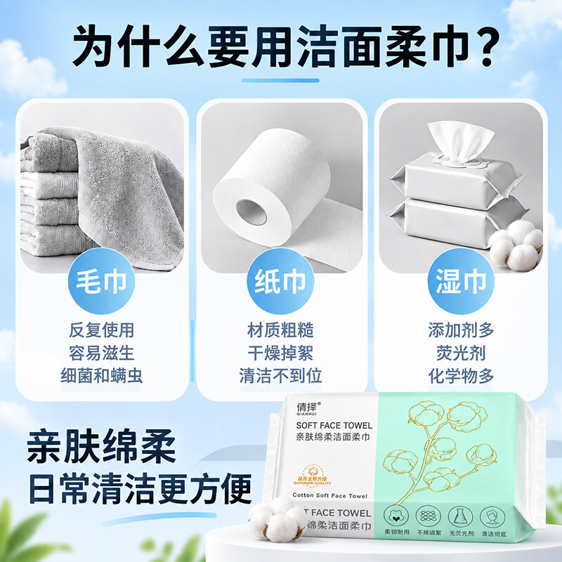 倩挥亲肤绵柔加大加厚清洁肌肤身体护理家庭量装全身清洁污垢 厚实亲肤绵柔 30片 1包