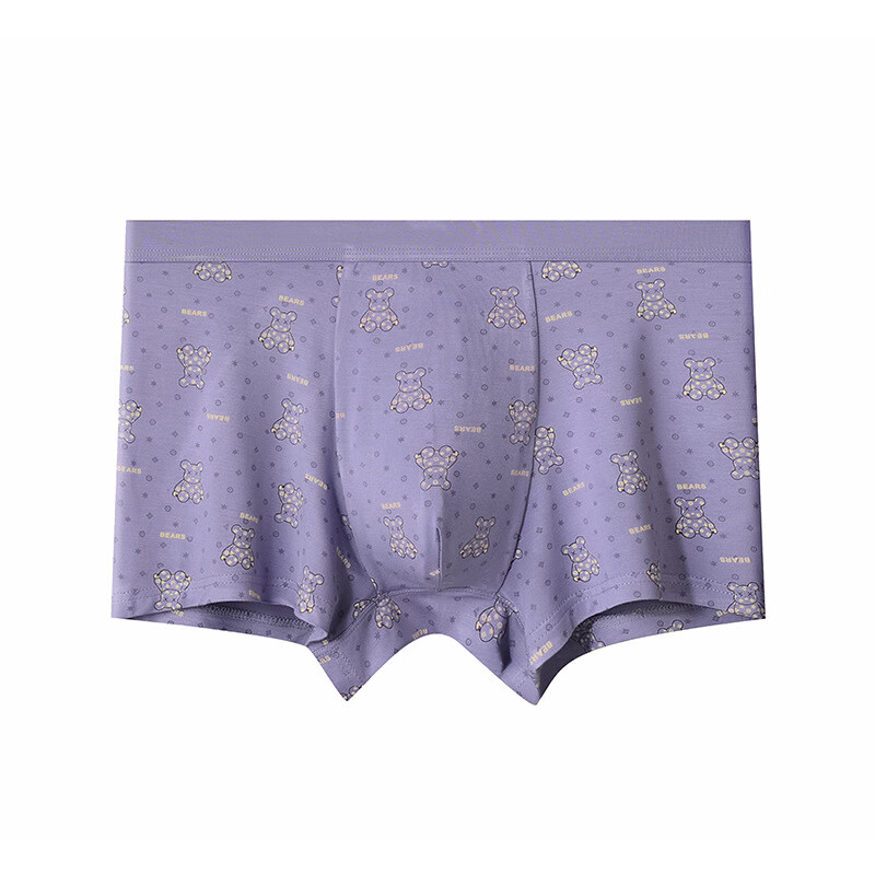 【甄选厂家】2024春夏印花莫代尔男士内裤车缝卡通印花平角裤男棉 紫色玩具熊 1条 L【适合90-110斤】