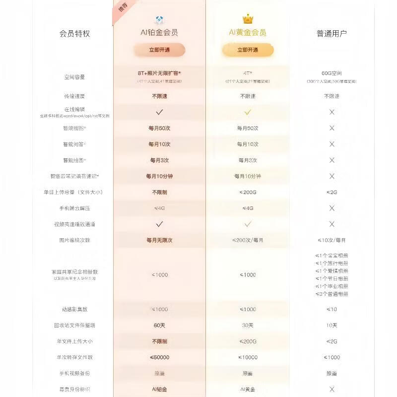 【好价-直充产品】天翼云盘VIP铂金会员1个月/3个月/12个月 安全家庭共享云盘 自动充值 天翼云盘铂金会员年卡