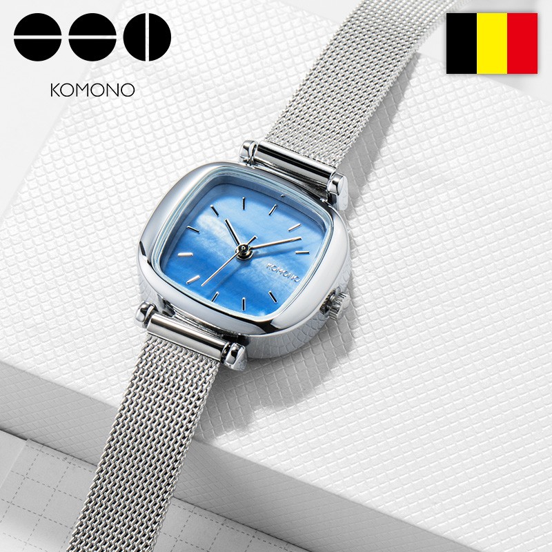 komono(克莫诺)手表女学生石英表时尚简约网红腕表钢带方形小表盘情侣