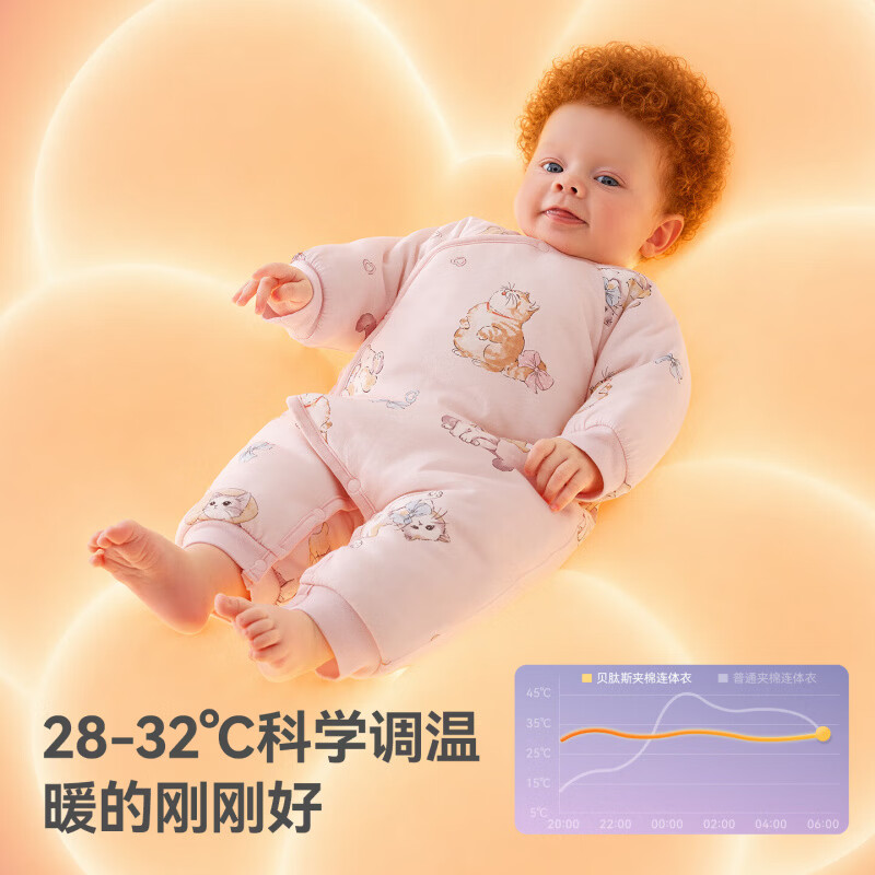 贝肽斯婴儿衣服秋冬季加厚夹棉连体衣保暖纯棉睡袋家居睡衣 萌萌鸭 【180g夹棉 推荐温度：5-12℃】 73cm