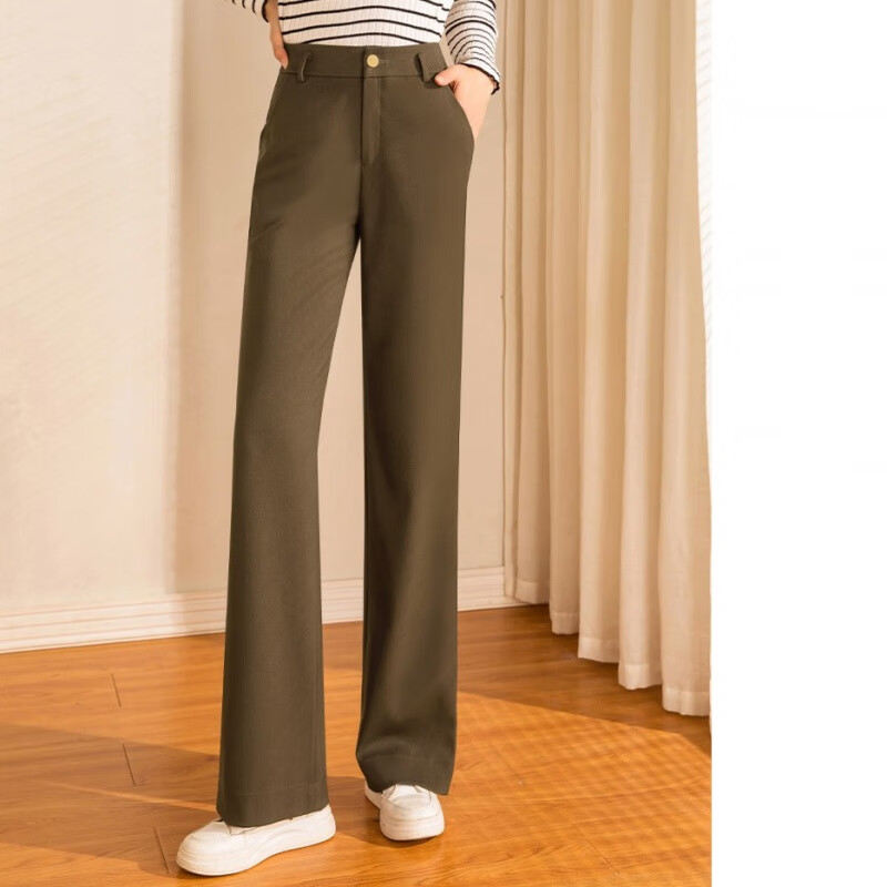 茗雎雅思诚女裤春上新八面力高腰阔腿裤长97cm和103cm3889显瘦 摩卡棕