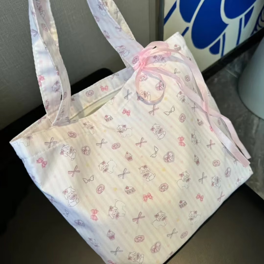【甄选厂家】帆布包小巧小型百搭手提包女学生饭盒袋简约手提袋子 粉嫩小羊小号 27*21*19cm