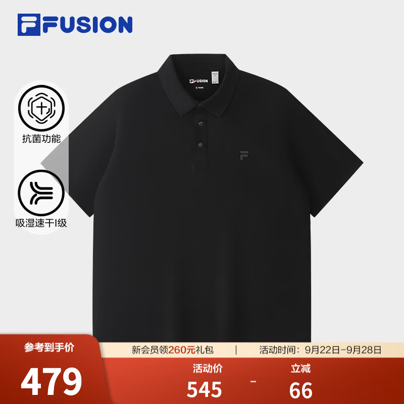 FILA FUSION 斐乐潮牌吸湿POLO衫26秋季新款男士针织短袖速干上衣 正黑色-BK M 170/92A/M