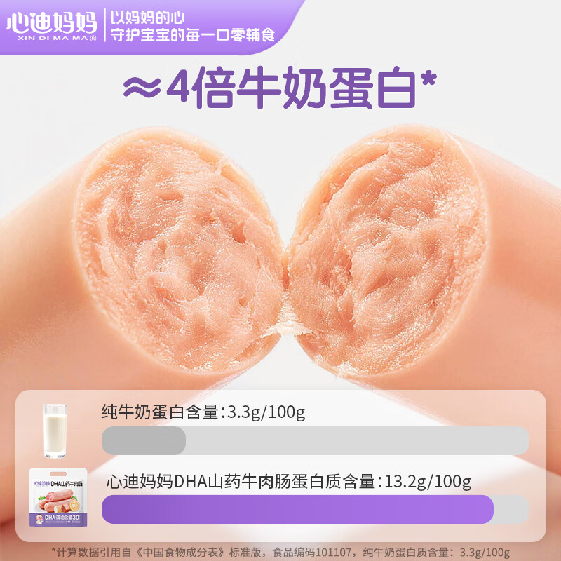 心迪妈妈高蛋白DHA山药牛肉肠76%肉含量儿童即食肉肠宝宝零食 【60支】高蛋白山药牛肉肠*2袋