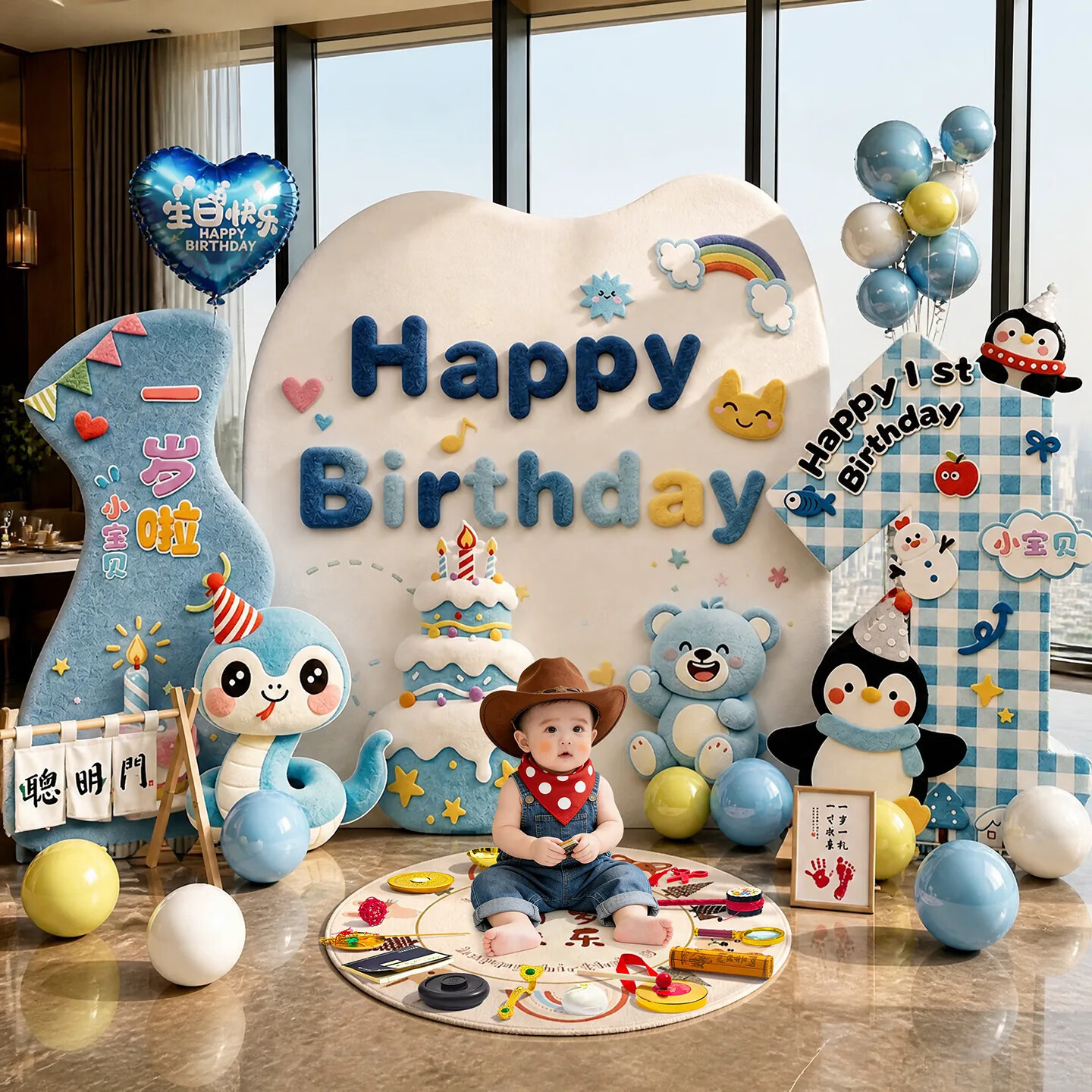 抓周蛇宝宝周岁生日布置场景装饰kt板氛围感一岁男孩拍照抓周礼婴儿1 【1.8米升级款】裸眼5D立体感粉蛋糕KT板气球套装