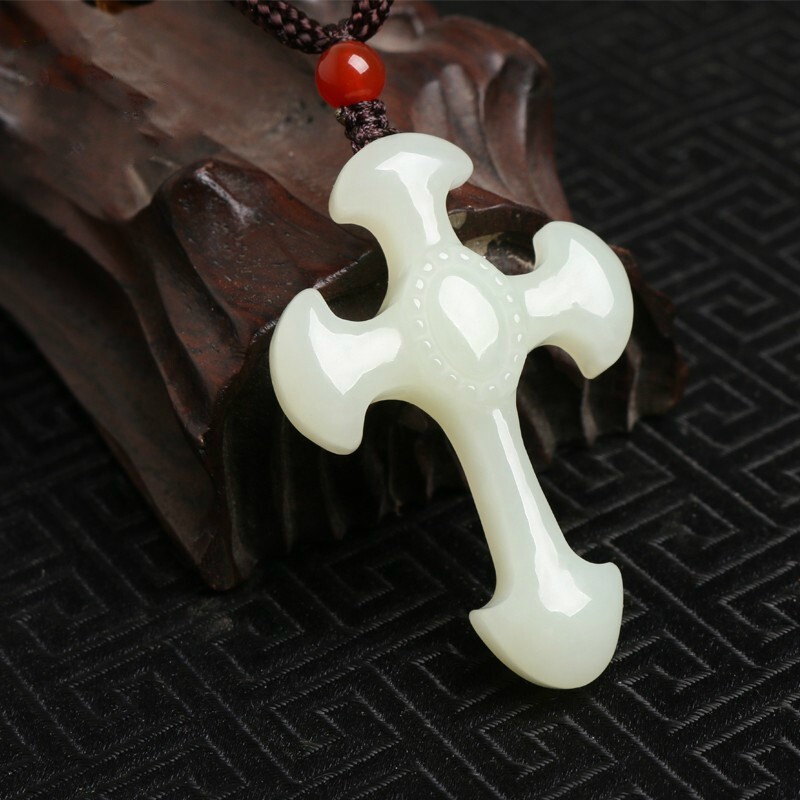 静汝玉和田玉吊坠十字架玉坠玉佩男女款白玉玉石坠子项链挂坠