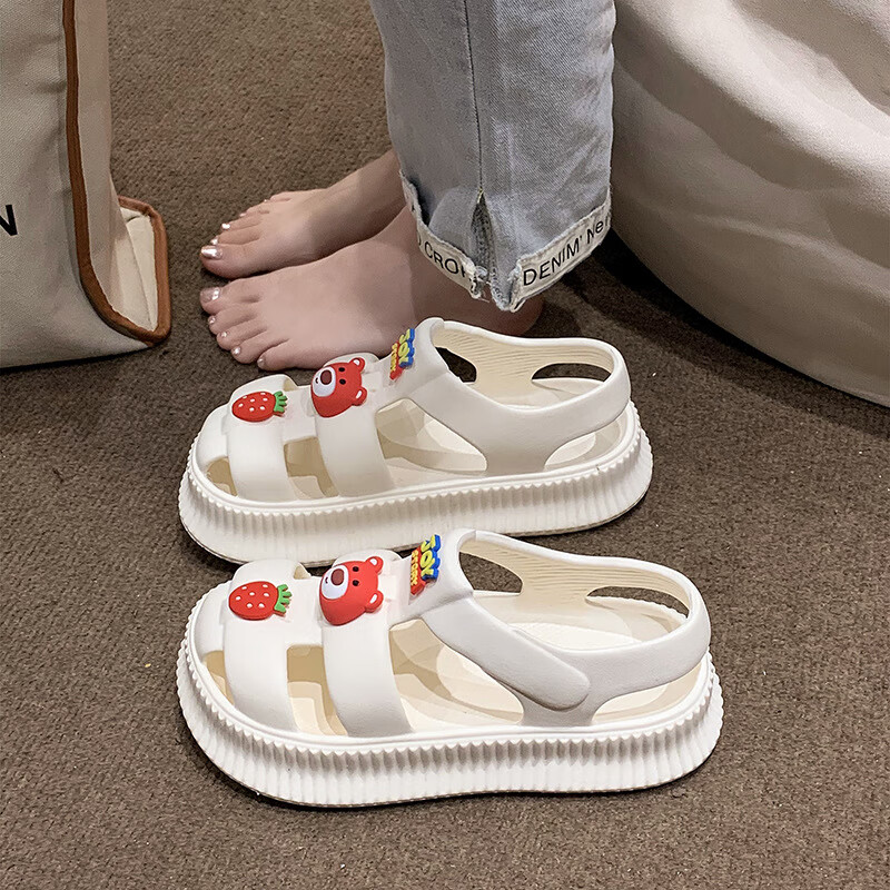 夏季新款踩屎感罗马凉鞋潮流外穿固特异女网红款厚底软底凉鞋 白色 35