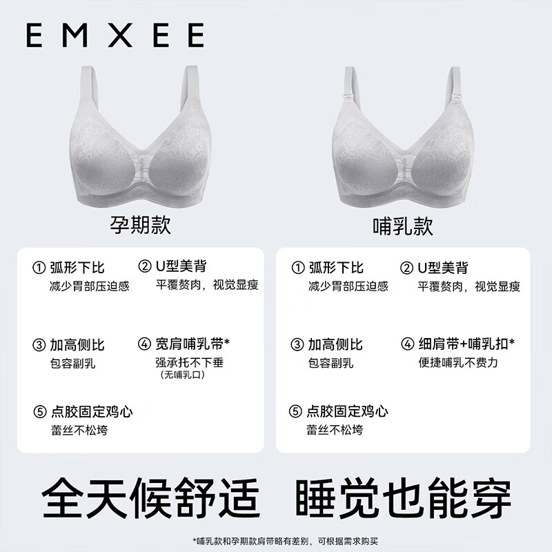 嫚熙(EMXEE)【红山茶花】孕妇哺乳内衣聚拢防下垂产后文胸 【丁香灰】哺乳款 L