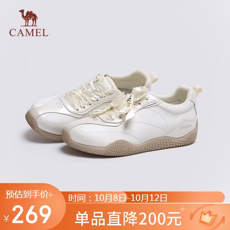 骆驼（CAMEL）芭蕾风月牙德训鞋女蝴蝶结软底休闲鞋 L26A577115 珍珠白 37