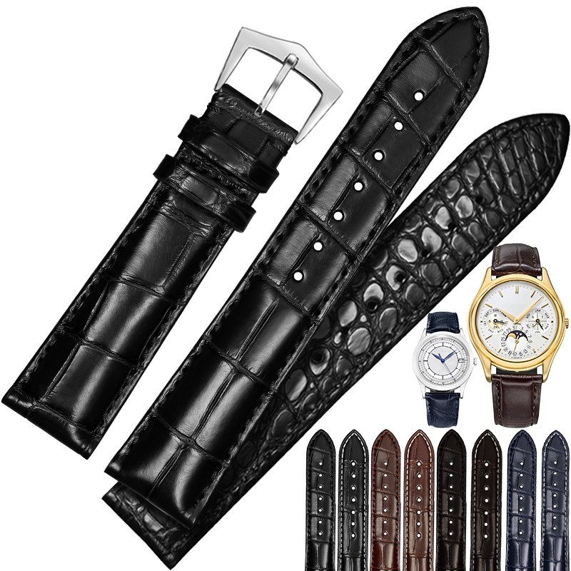 世辉适用pp百达翡丽表带美洲双面鳄鱼皮手表带男士真皮皮表链192021mm
