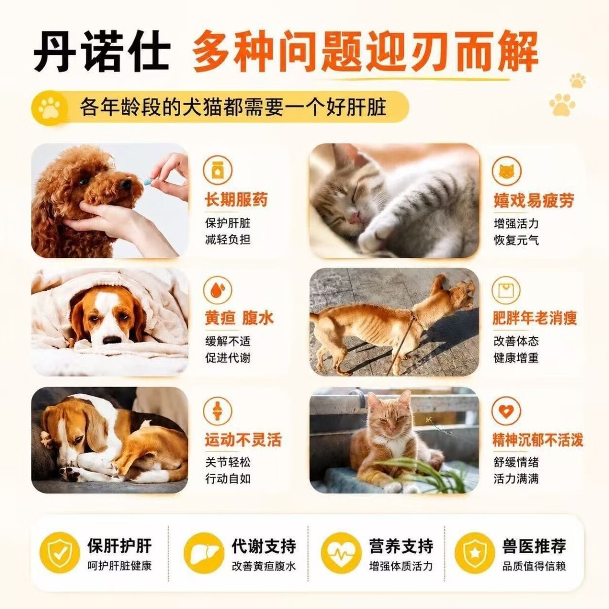 丹诺仕Denosyls护肝养肝补血腹水猫咪狗狗肝炎黄疸猫咪狗狗护肝保健片 30粒*1盒