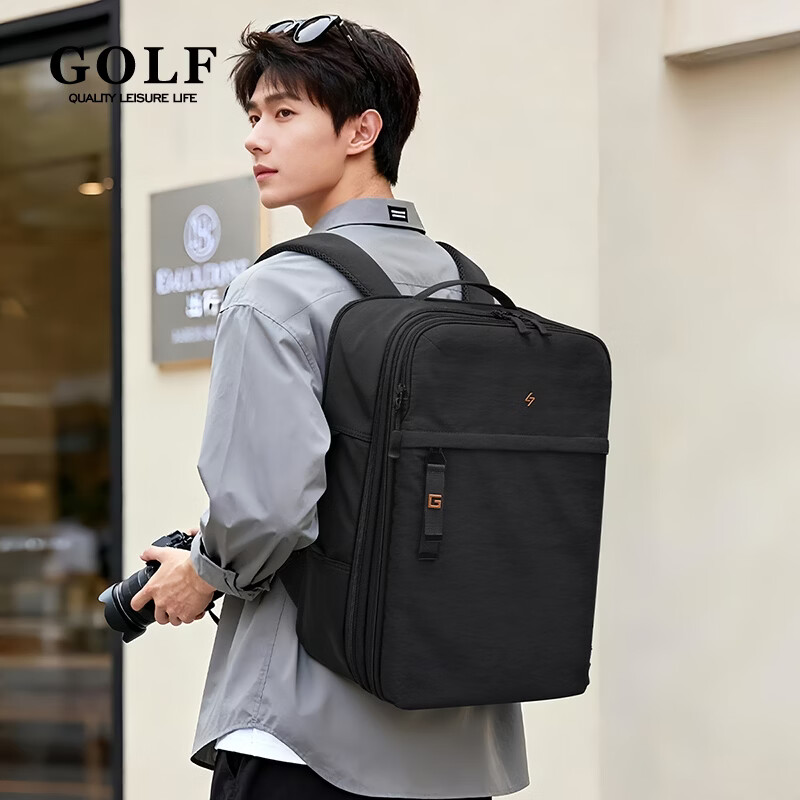 高尔夫(GOLF)双肩包男女百搭背包女休闲旅行学生书包防泼水出游背包【Q】 款式21-黑色