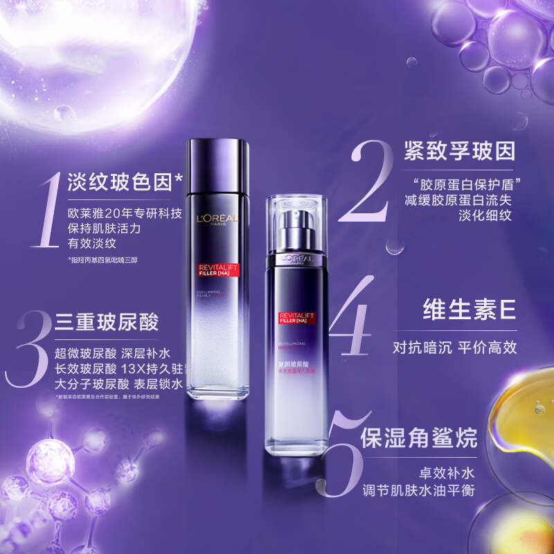 欧莱雅（LOREAL）复颜玻尿酸水光充盈导入乳液l玻色因水乳晶露套装保湿七夕节礼物 复颜玻尿酸乳液50ml*2