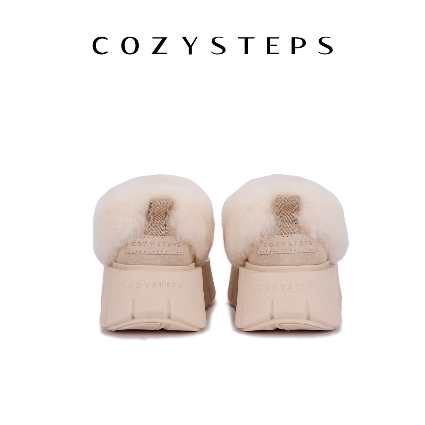 COZY STEPS可至女士26冬季新款羊皮毛一体穆勒厚底饼干拖保暖雪地靴 浅沙色 38