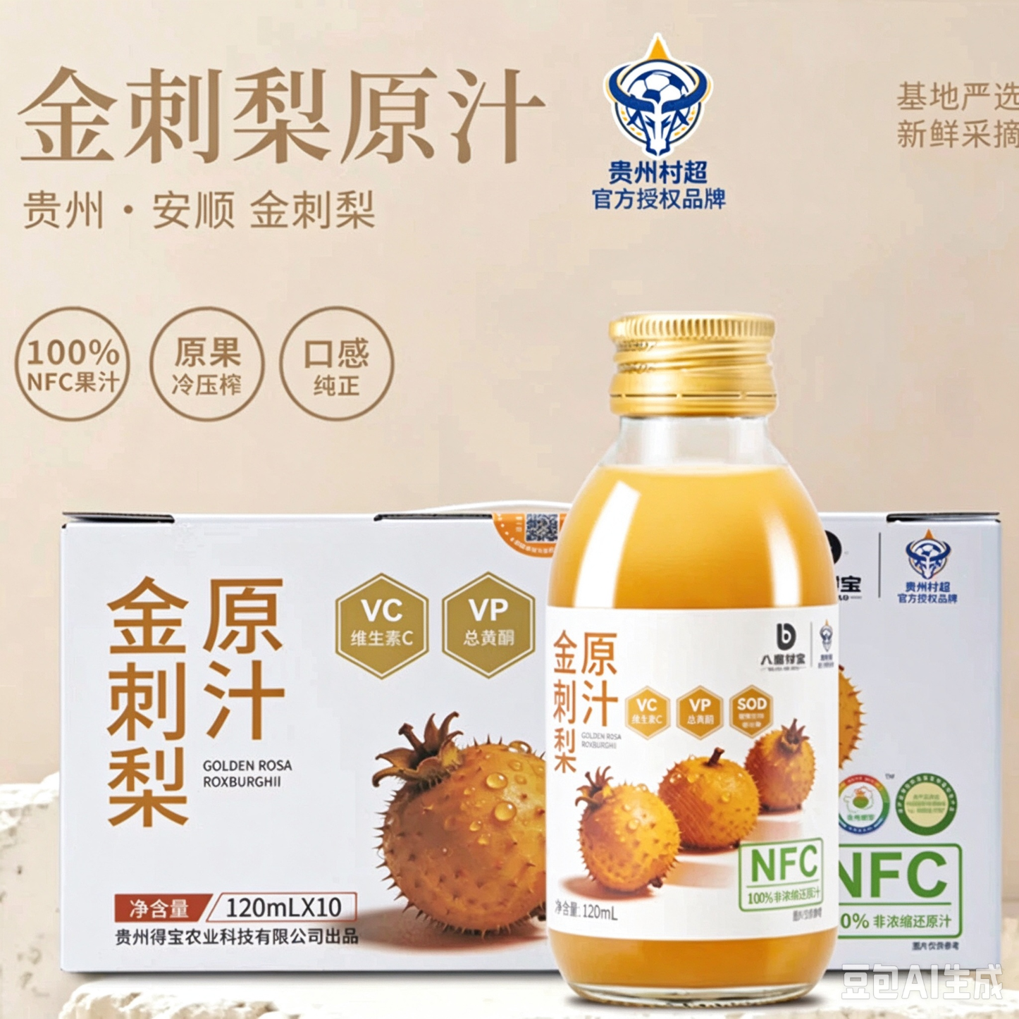 八度得宝贵州特产金刺梨原汁100%纯原汁高维C维P和SOD鲜果冷压榨NFC工艺 120ml*20瓶*1盒【溯源款尝鲜装】