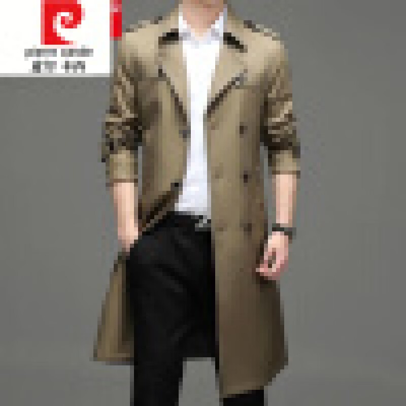 皮爾卡丹（pierre cardin）春秋新款過(guò)膝風(fēng)衣男士長(zhǎng)款商務(wù)休閑西裝領(lǐng)中年爸爸薄款外套 卡其色 190/3XL
