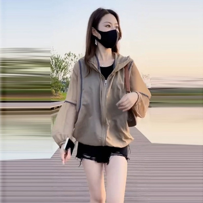 杰丽·莫克（Jerrie Mock）防晒衣女款2022夏季新款宽松户外风衣显瘦时尚透气百搭薄款外套 卡其 2XL