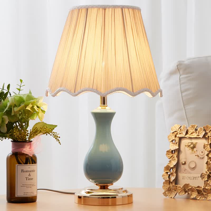 卡希蒂纳欧式复古小台灯卧室床头灯客厅书房美式温馨婚房书桌创意调光装饰 TC004-深蓝珐琅彩+米黄灯罩 遥控开关