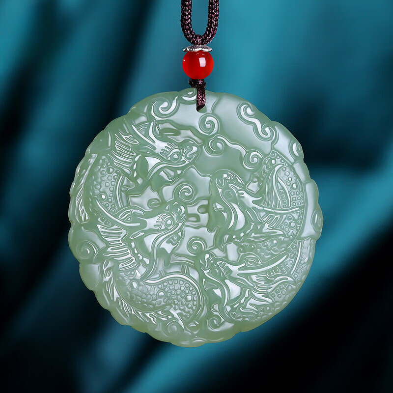 仙来阁2024龙本命年和田玉九龙护主吊坠生肖龙吊坠湖水绿男女款玉佩