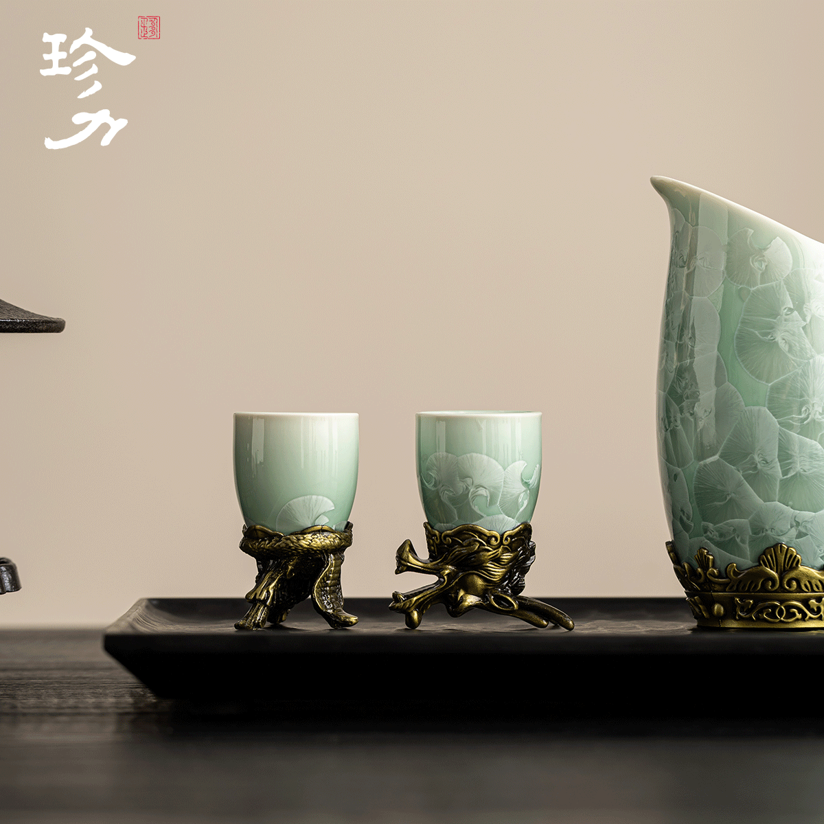 珍力故宫文创十二生肖白酒杯分酒器套装家用中式酒具小酒杯父亲节礼物 结晶釉黄色(14头十二生肖酒具套装)黄色礼盒