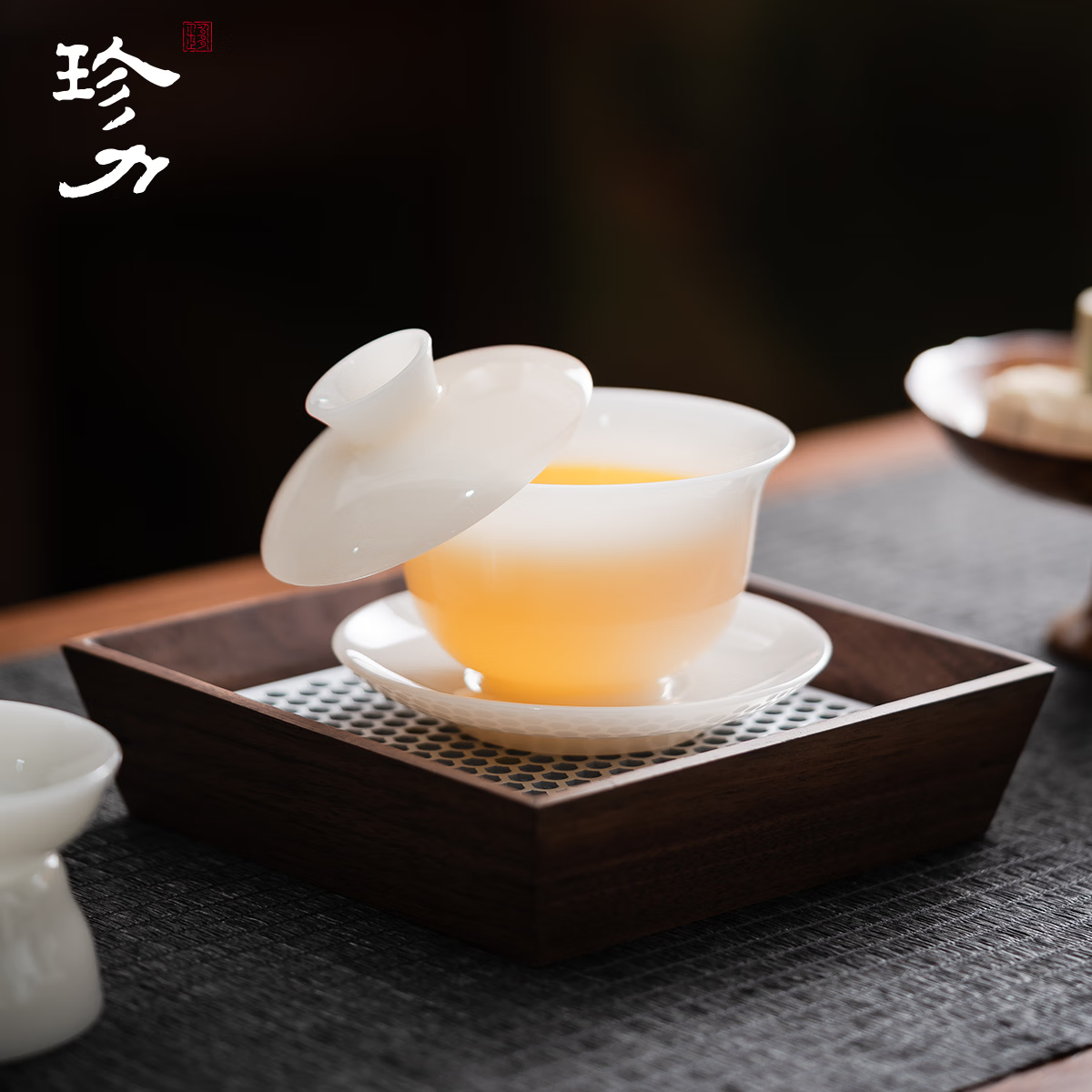 珍力璞玉功夫茶具套装冰种玉瓷厚润如玉三才盖碗礼盒套组高档礼盒 璞玉马蹄10头茶具套装
