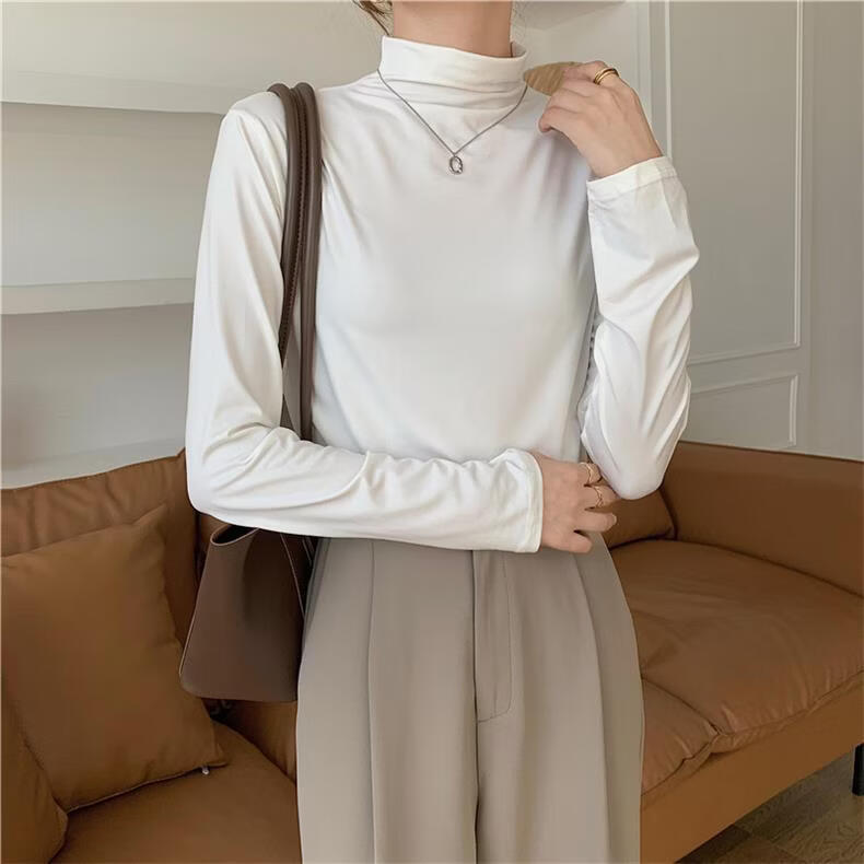 BURQAMARCH春秋季女款小清新打底衫休闲百搭面膜保暖衣气质修身显瘦长袖体恤 【3件装】白色+黑色+咖啡色 均码 （建议80-10斤）